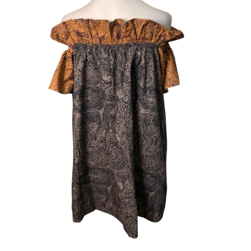 NWT Free People Medium Black Brown Off-Shoulder Paisley Sophie Mini Dress